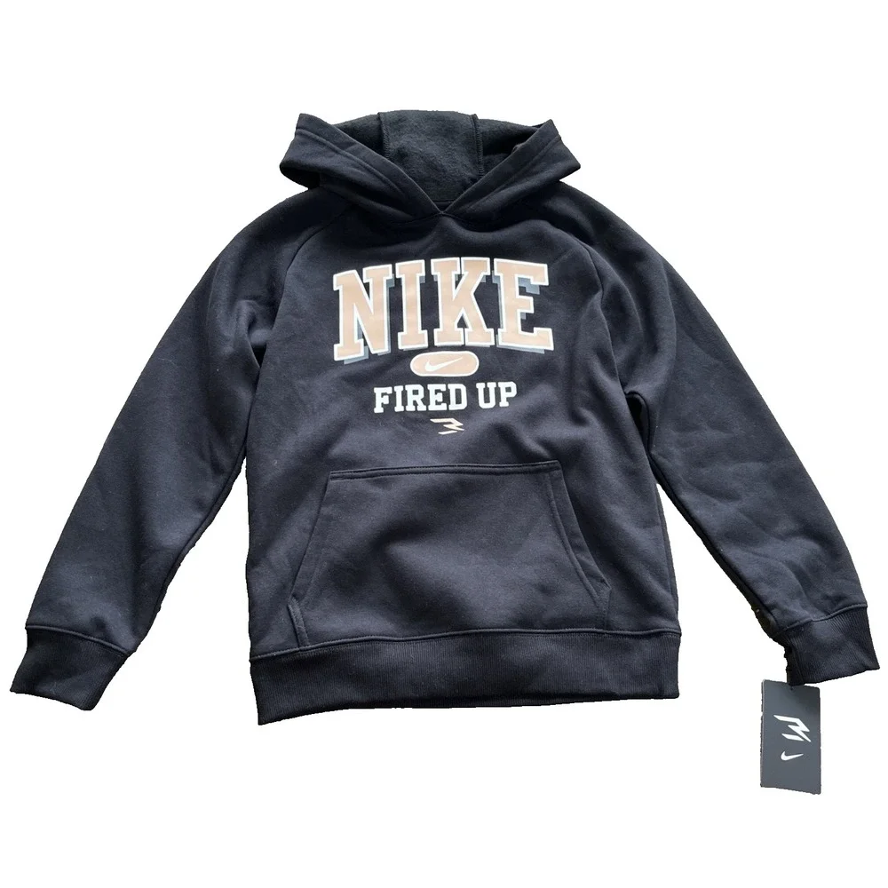 Nike 3Brand FIRED UP Black Pullover Hoodie Sweatshirt Sz. Med (10-12 Yr) NWT